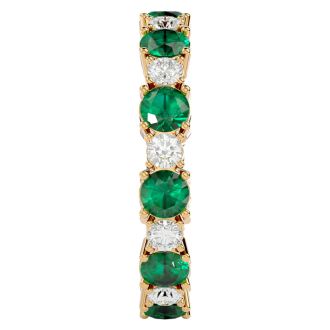 2 1/4 Carat Emerald and Moissanite Eternity Ring In 14 Karat Yellow Gold, Ring Size 7