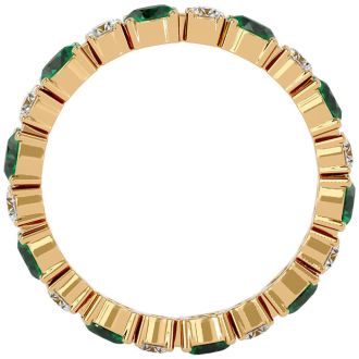 2 1/2 Carat Emerald and Moissanite Eternity Ring In 14 Karat Yellow Gold, Ring Size 9