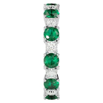 2 Carat Emerald and Diamond Eternity Ring In 14 Karat White Gold, Ring Size 4