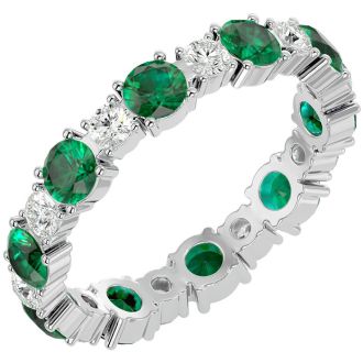 2 1/2 Carat Emerald and Diamond Eternity Ring In 14 Karat White Gold, Ring Size 8.5