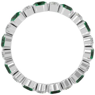 2 1/2 Carat Emerald and Diamond Eternity Ring In 14 Karat White Gold, Ring Size 8.5