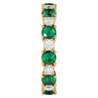 2 1/4 Carat Emerald and Diamond Eternity Ring In 14 Karat Yellow Gold, Ring Size 7.5