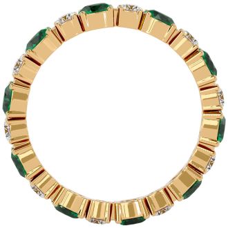 2 1/2 Carat Emerald and Diamond Eternity Ring In 14 Karat Yellow Gold, Ring Size 8