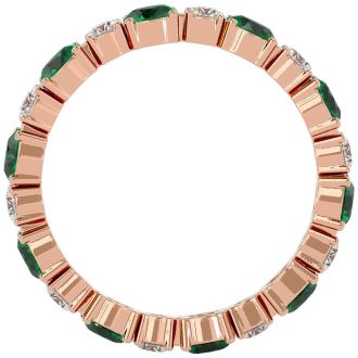 2 Carat Emerald and Diamond Eternity Ring In 14 Karat Rose Gold, Ring Size 4.5