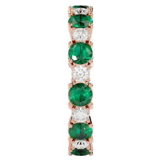 2 Carat Emerald and Diamond Eternity Ring In 14 Karat Rose Gold, Ring Size 4.5