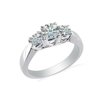 1ct Ideal Cut Three Diamond Ring in White Gold
