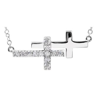 1/5 Carat Diamond Sideways Cross Necklace In 14 Karat White Gold, 18 Inches