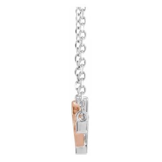 Sideways Cross and Heart Necklace In 14 Karat White and Rose Gold, 18 Inches