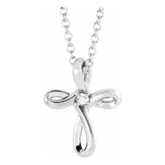 0.015 Carat Diamond Filigree Cross Necklace In Sterling Silver, 16-18 Inches