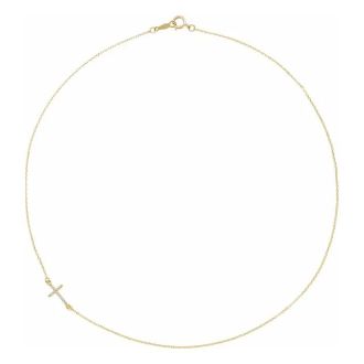 0.04 Carat Diamond Sideways Cross Necklace In 14 Karat Yellow Gold, 16 Inches