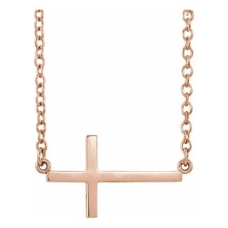 Sideways Cross Necklace In 14 Karat Rose Gold, 16-18 Inches