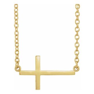 Sideways Cross Necklace In 14 Karat Yellow Gold, 16-18 Inches