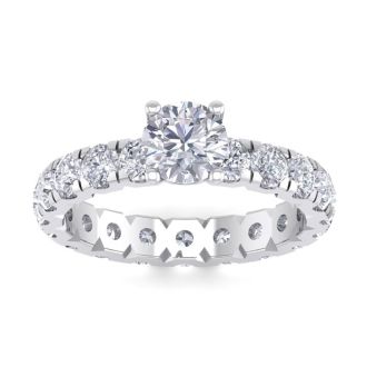 Moissanite Engagement Ring; 3 Carat Round Shape Moissanite Eternity Engagement Ring In 14 Karat White Gold