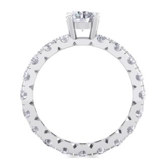 Moissanite Engagement Ring; 3 Carat Round Shape Moissanite Eternity Engagement Ring In 14 Karat White Gold