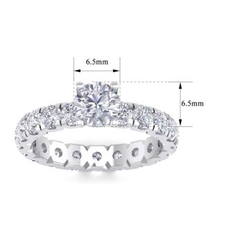 Moissanite Engagement Ring; 3 Carat Round Shape Moissanite Eternity Engagement Ring In 14 Karat White Gold