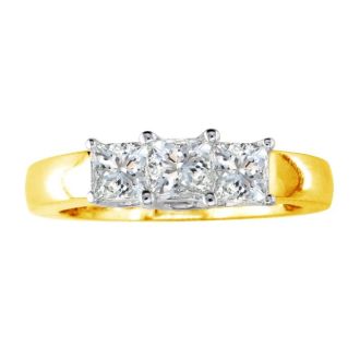 1ct Princess Cut Three Diamond Ring in 14k Yellow Gold, I/J, I1