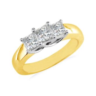 1ct Princess Cut Three Diamond Ring in 14k Yellow Gold, I/J, I1