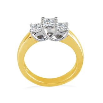 1ct Princess Cut Three Diamond Ring in 14k Yellow Gold, I/J, I1