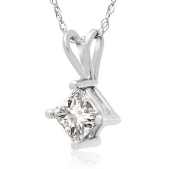 Diamond Pendants: 5/8ct Princess Diamond Solitaire Pendant, 14k White Gold
