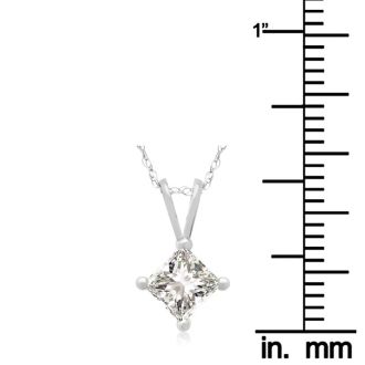 Diamond Pendants: 5/8ct Princess Diamond Solitaire Pendant, 14k White Gold
