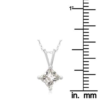 Diamond Pendants: 5/8ct Princess Diamond Solitaire Pendant, 14k White Gold

