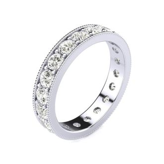 1 Carat Round Moissanite Milgrain Eternity Ring In 14 Karat White Gold, Ring Size 6