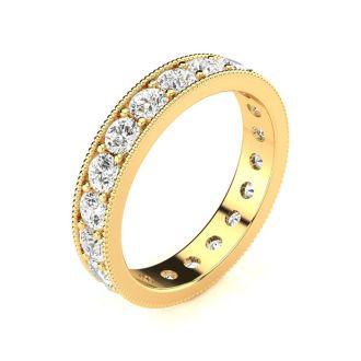 1 Carat Round Moissanite Milgrain Eternity Ring In 14 Karat Yellow Gold, Ring Size 6.5