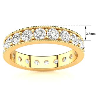 1 Carat Round Moissanite Milgrain Eternity Ring In 14 Karat Yellow Gold, Ring Size 7