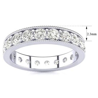 1 Carat Round Diamond Milgrain Eternity Ring In 14 Karat White Gold, Ring Size 5.5
