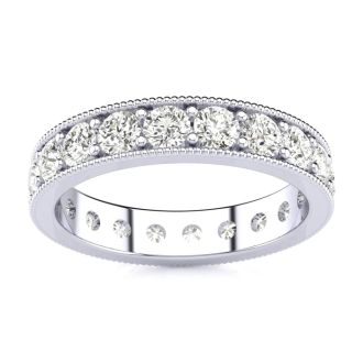 1 Carat Round Diamond Milgrain Eternity Ring In 14 Karat White Gold, Ring Size 9