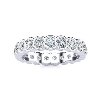 1.40 Carat Round Moissanite Bezel Set Eternity Ring In 14 Karat White Gold, Ring Size 6