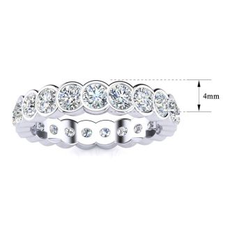 1 1/2 Carat Round Diamond Bezel Set Eternity Ring In 14 Karat White Gold, Ring Size 6.5