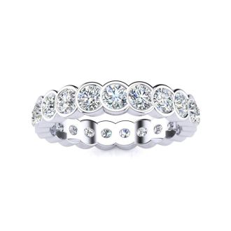 1 1/2 Carat Round Diamond Bezel Set Eternity Ring In 14 Karat White Gold, Ring Size 7