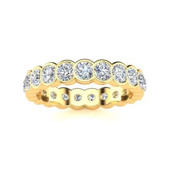 1.40 Carat Round Diamond Bezel Set Eternity Ring In 14 Karat Yellow Gold, Ring Size 5.5