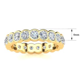 1.40 Carat Round Diamond Bezel Set Eternity Ring In 14 Karat Yellow Gold, Ring Size 6