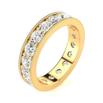 1 3/4 Carat Round Moissanite Milgrain Eternity Ring In 14 Karat Yellow Gold, Ring Size 5.5