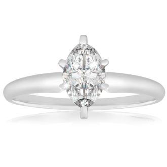 Cheap Engagement Rings, 1/2 Carat Marquise Diamond Solitaire Ring in 14K White Gold