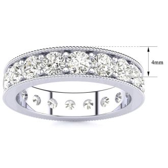 1 3/4 Carat Round Diamond Milgrain Eternity Ring In 14 Karat White Gold, Ring Size 5