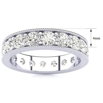 2 Carat Round Diamond Milgrain Eternity Ring In 14 Karat White Gold, Ring Size 7