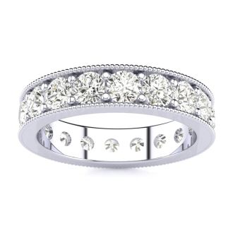 2 1/5 Carat Round Diamond Milgrain Eternity Ring In 14 Karat White Gold, Ring Size 8.5