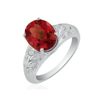 1 3/4 Carat Oval Shape Ruby and Diamond Ring in 14 Karat White Gold