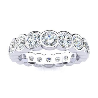 1 3/4 Carat Round Moissanite Bezel Set Eternity Ring In 14 Karat White Gold, Ring Size 5
