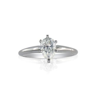 Cheap Engagement Rings, 1/2ct Pear Diamond Solitaire Ring in 14k White Gold. Bargain!