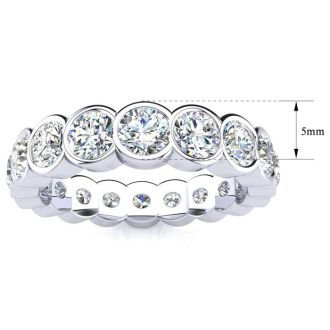2 Carat Round Diamond Bezel Set Eternity Ring In 14 Karat White Gold, Ring Size 7