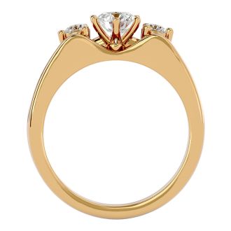 1/2 Carat Moissanite Solitaire Ring With 1/5 Carat Enhancer In 14 Karat Yellow Gold
