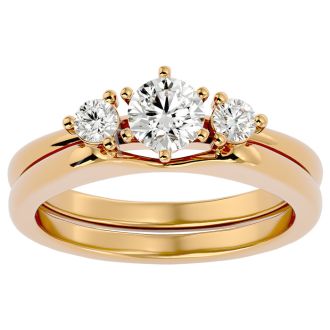 1/2 Carat Diamond Solitaire Ring With 1/5 Carat Enhancer In 14 Karat Yellow Gold