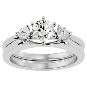 3/4 Carat Moissanite Solitaire Ring With 1/5 Carat Enhancer In 14 Karat White Gold