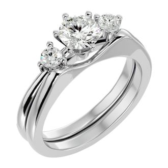 3/4 Carat Moissanite Solitaire Ring With 1/5 Carat Enhancer In 14 Karat White Gold