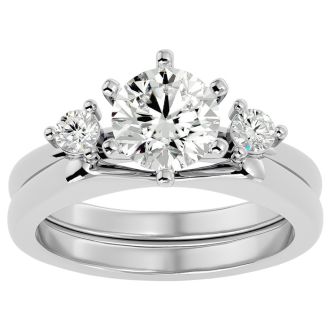1 1/2 Carat Moissanite Solitaire Ring With 1/5 Carat Enhancer In 14 Karat White Gold