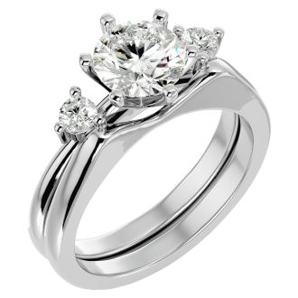 1 1/2 Carat Moissanite Solitaire Ring With 1/5 Carat Enhancer In 14 Karat White Gold